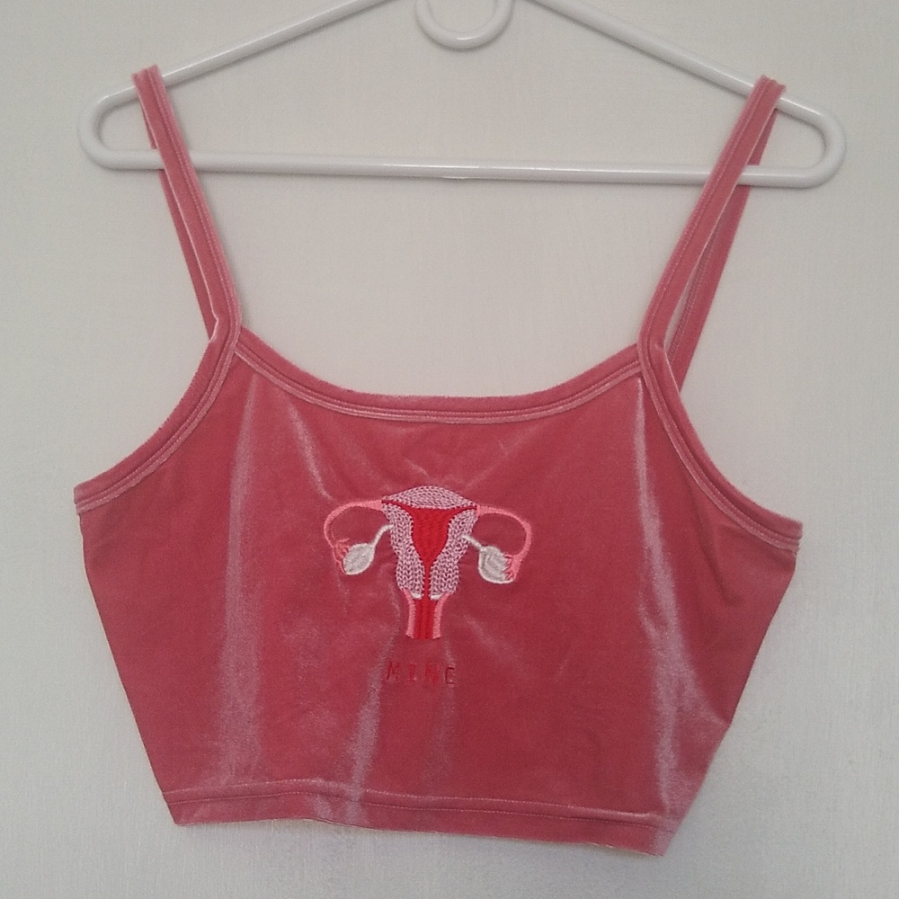 Fashion Brand Company pink velvet crop top embroidered uterus size M/L